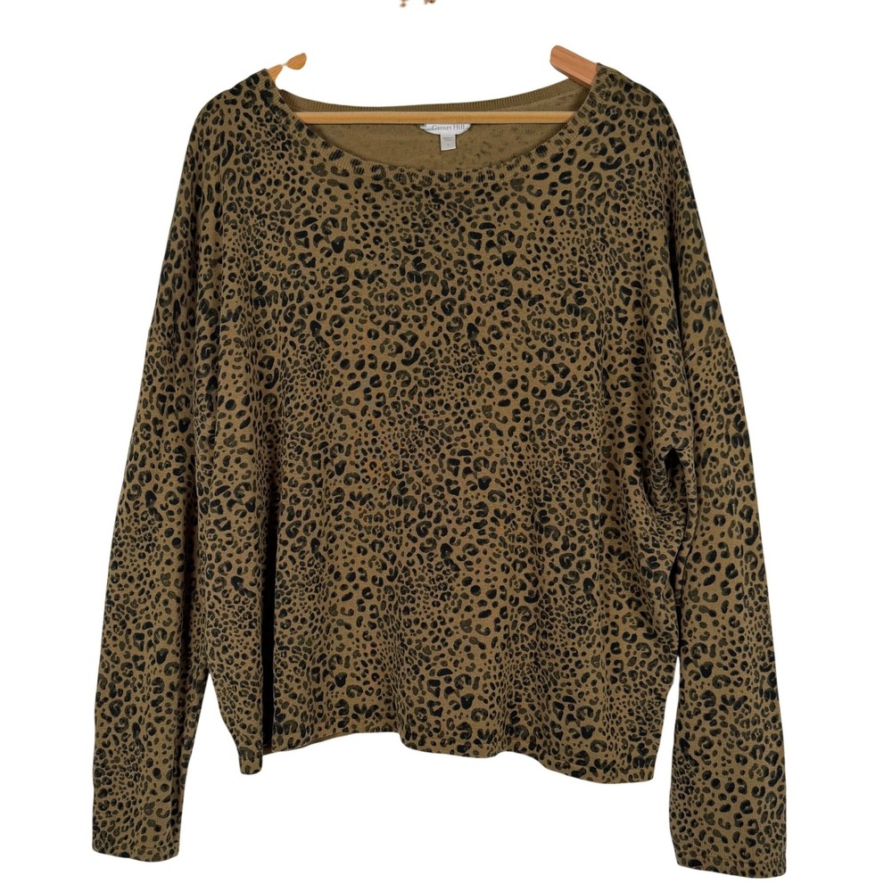 Garnet Hill Sweater Womens Large Brown‎ Leopard Silk Cotton Blend Boxy Pullover